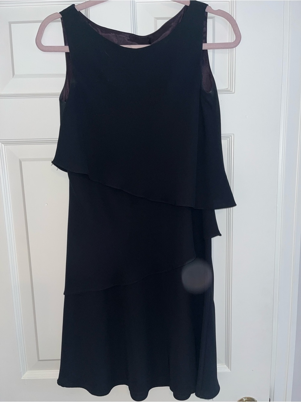 S L Fashions Sleeveless Layered Ruffle Shift Dress - Black -size 4 Petite.